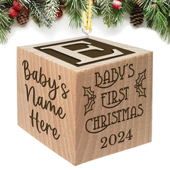 Ornament 2024 Personalized Baby Block Custom Engraved Wooden Baby Block for Newborn Infant Boys and Girls  2023