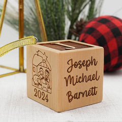 Manger Christmas Ornament 2024 - for boy or for girl personalized custom wood wooden first 1st baby babies baby's