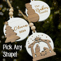 Pick-A-Shape Christmas Ornament Personalized - 2024 Custom Wood Wooden Family manger scene vintage name kids gift present decor