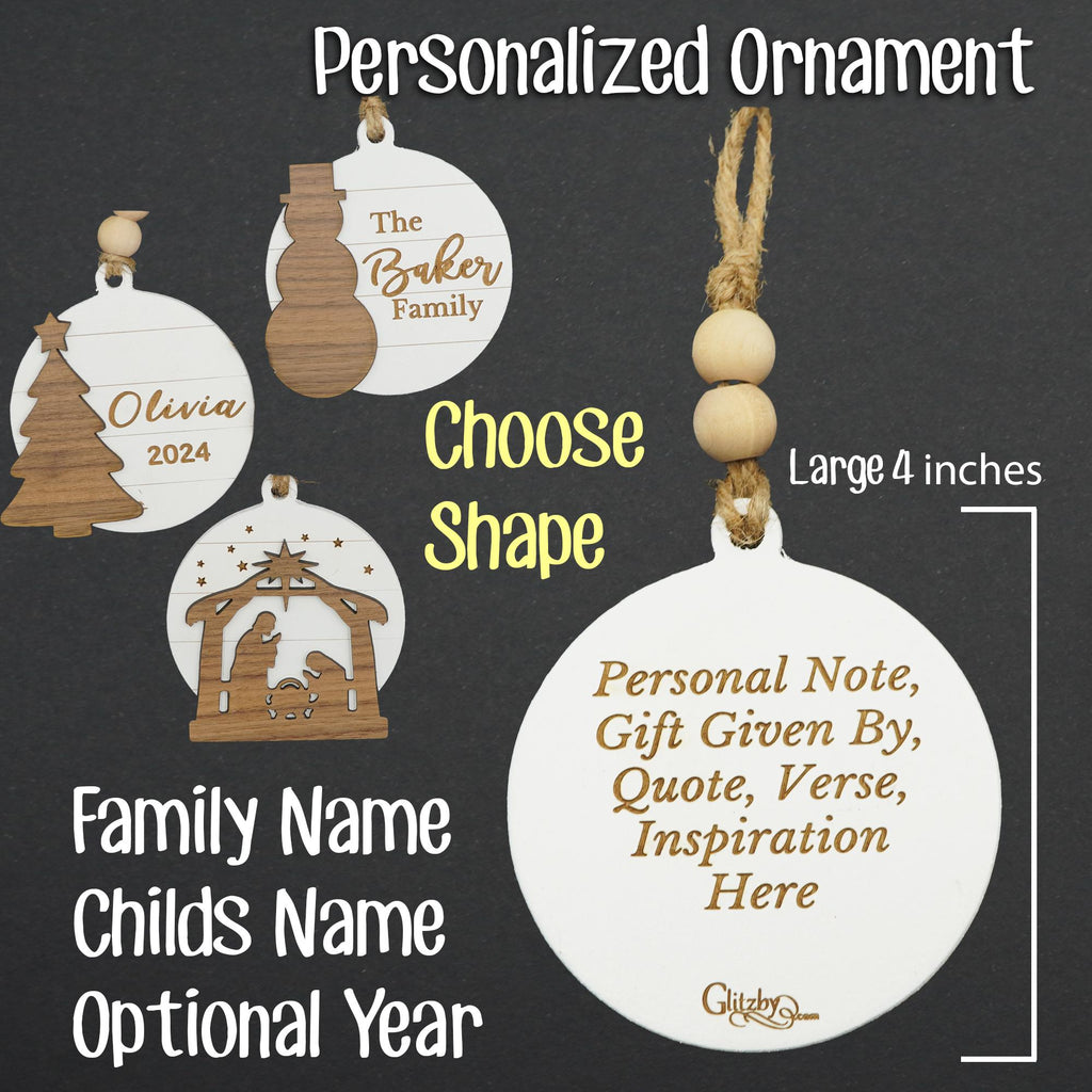 Pick-A-Shape Christmas Ornament Personalized - 2024 Custom Wood Wooden Family manger scene vintage name kids gift present decor