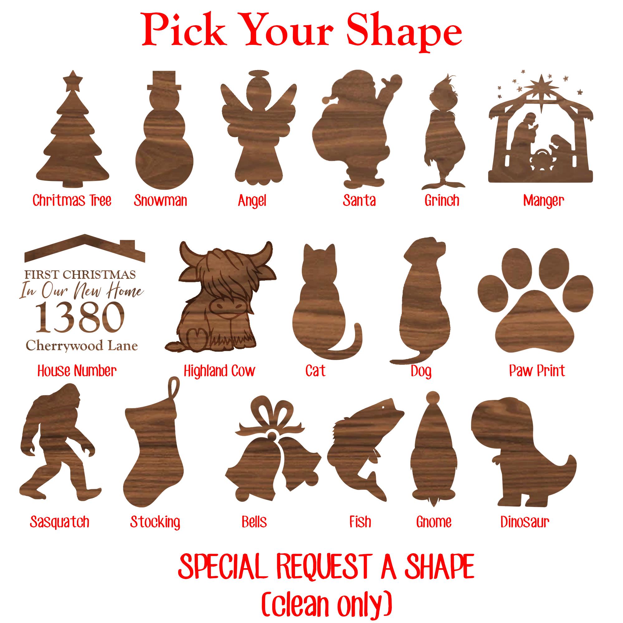Pick-A-Shape Christmas Ornament Personalized - 2024 Custom Wood Wooden Family manger scene vintage name kids gift present decor