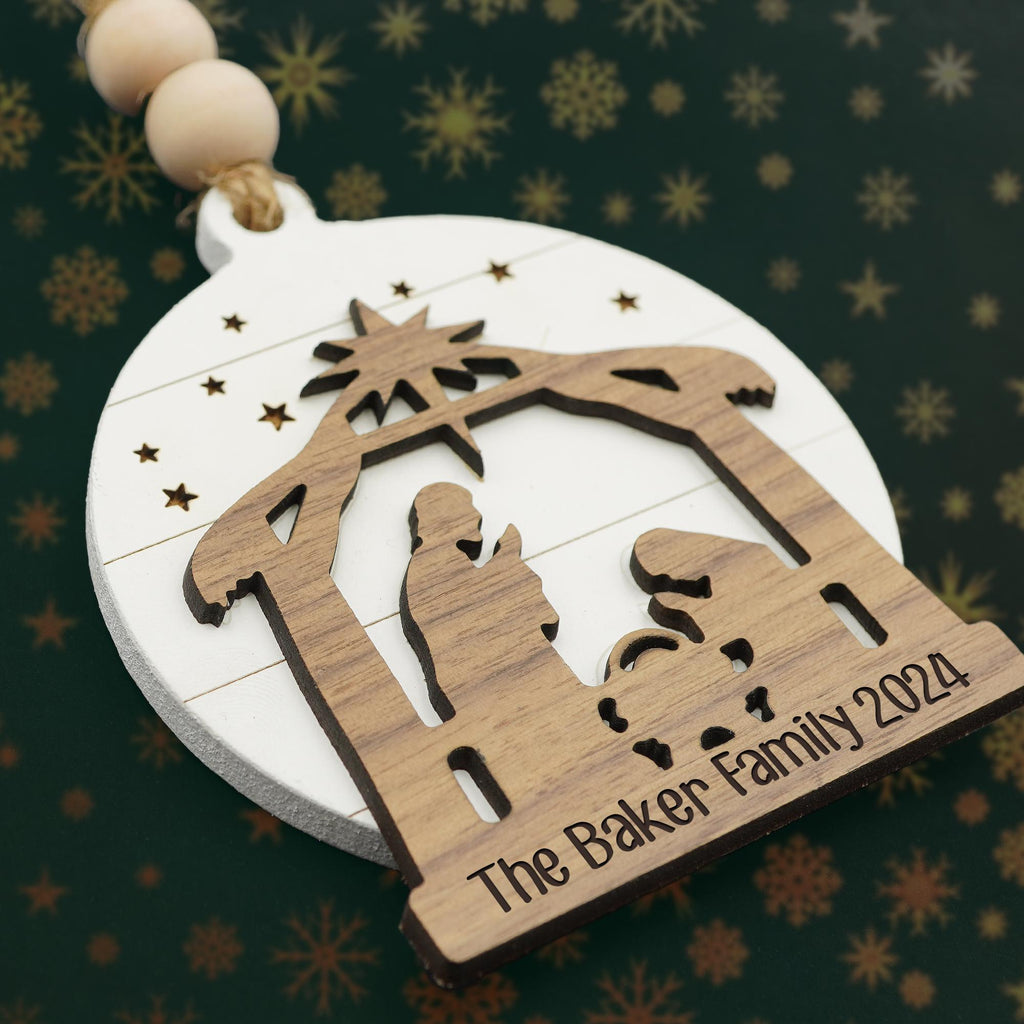 Pick-A-Shape Christmas Ornament Personalized - 2024 Custom Wood Wooden Family manger scene vintage name kids gift present decor